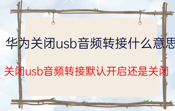 华为关闭usb音频转接什么意思 关闭usb音频转接默认开启还是关闭？